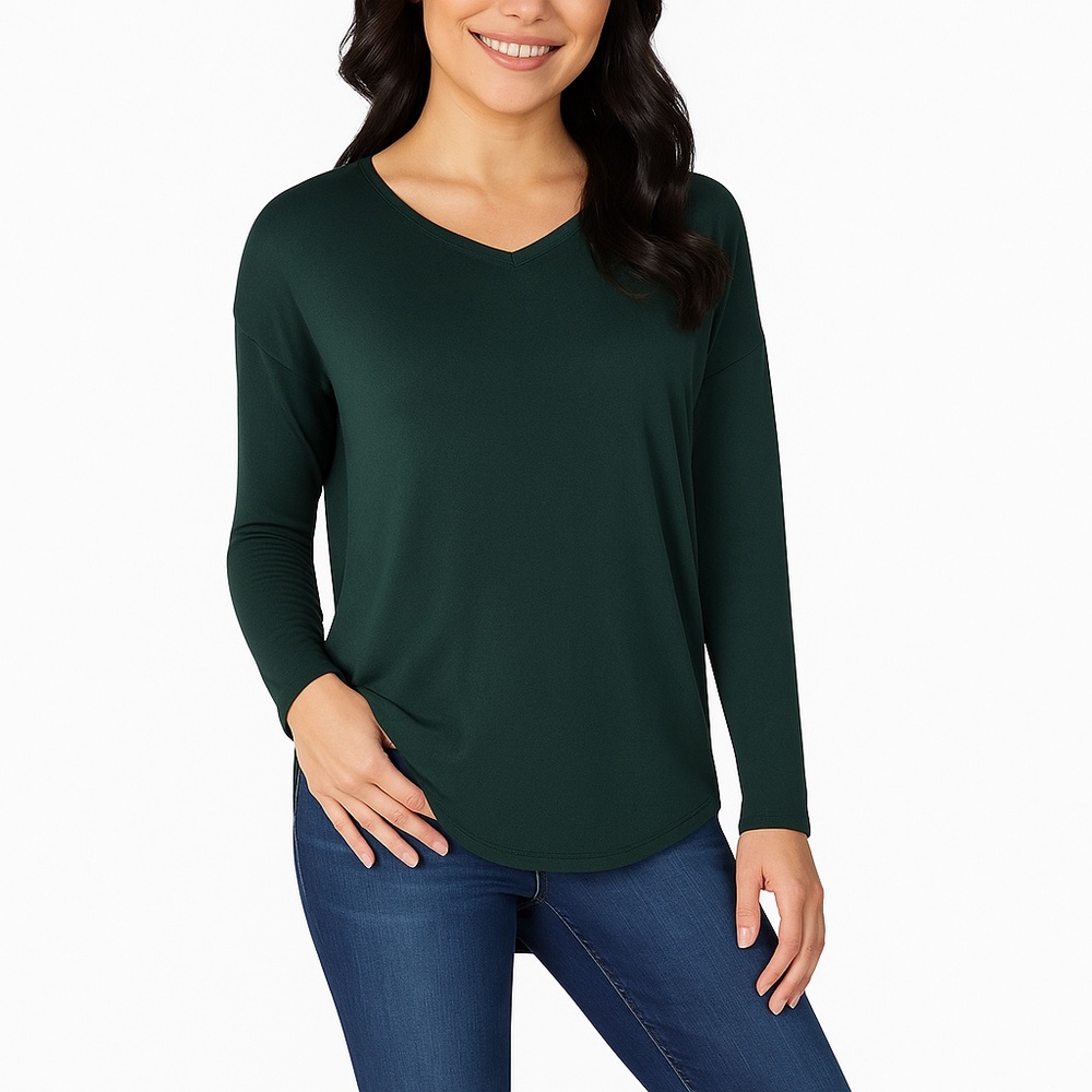 NWT Well Worn Women’s Ultra Soft V-Neck Lightweight Knit Sweater – Large – Green